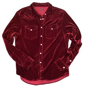 MONFRÉRE Men's Eastwood Velvet Sport Shirt Burgundy Red Size Large Western
